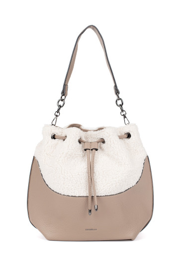 Béžová dámská kabelka s kožešinovou částí beránkového typu 2