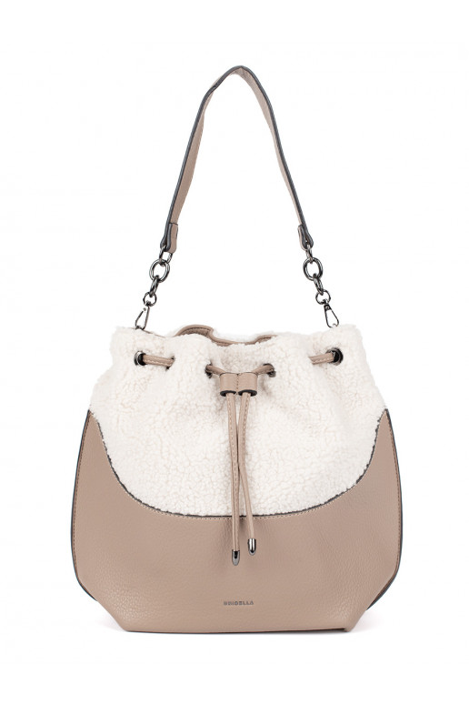 Béžová dámská kabelka s kožešinovou částí beránkového typu