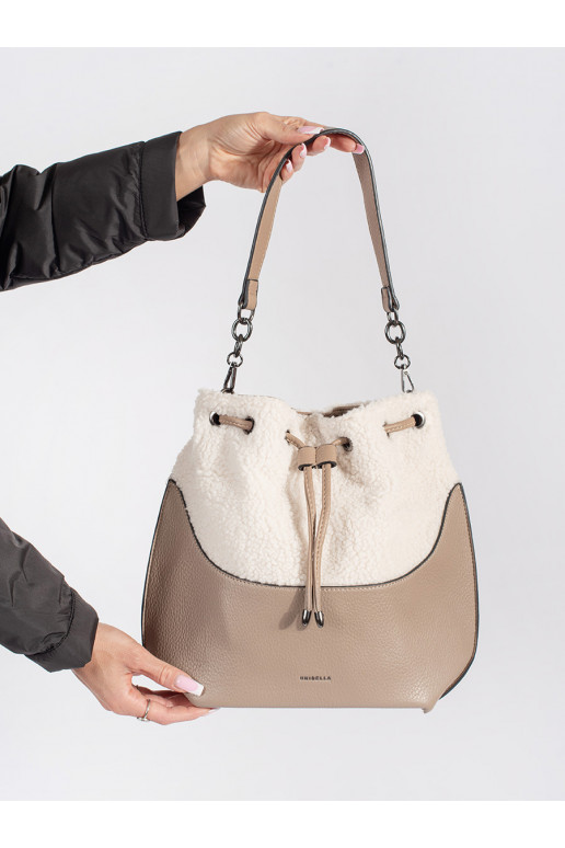 Béžová dámská kabelka s kožešinovou částí beránkového typu