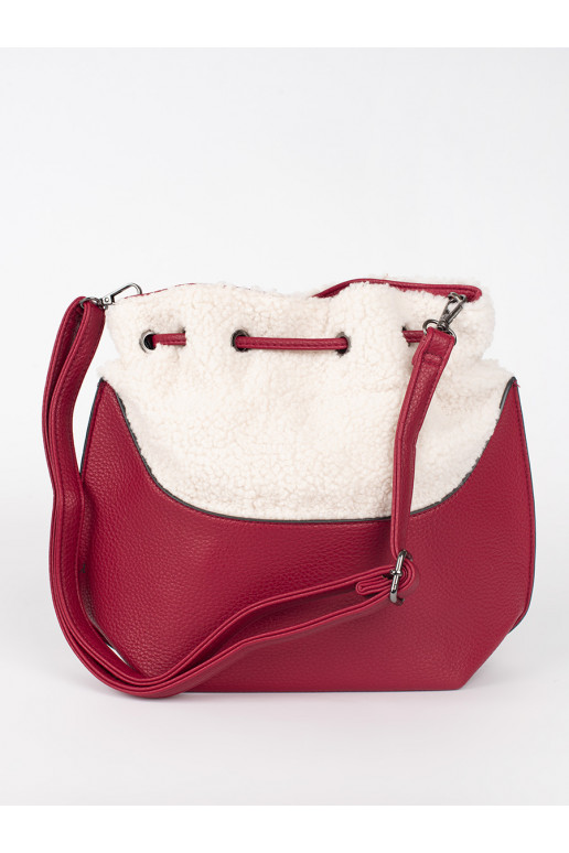 Červená dámská kabelka s kožešinovou částí beránkového typu