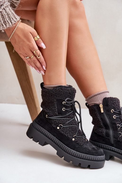 Boty S Kožešinou Typu Beránek Černé Merilana Boty S Kožešinou Typu Beránek Černé Merilana