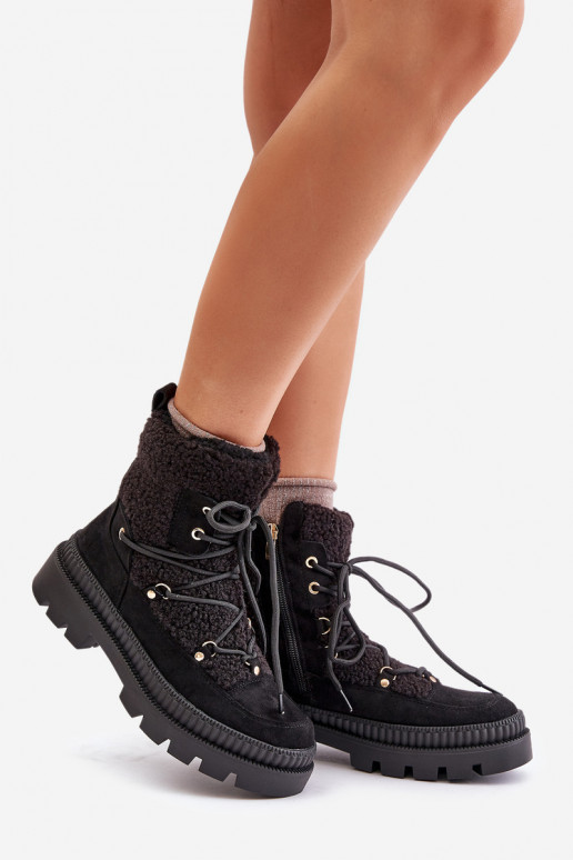 Boty S Kožešinou Typu Beránek Černé Merilana Boty S Kožešinou Typu Beránek Černé Merilana