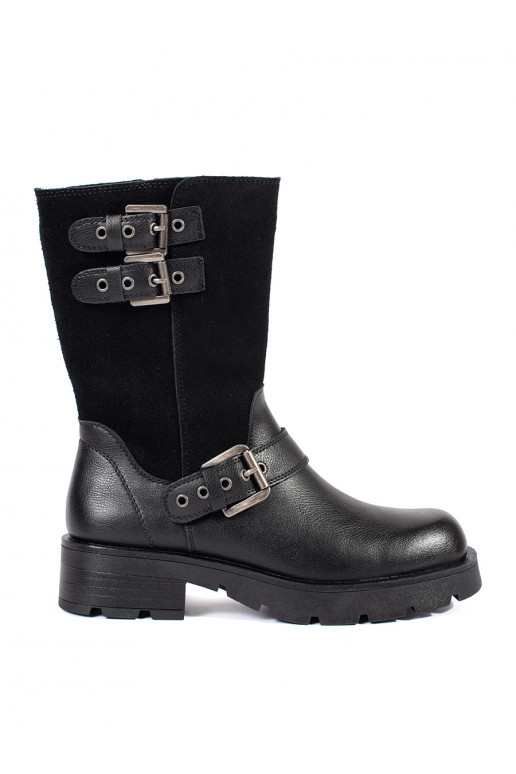 Černé kožené dámské kotníkové boty na platformě zdobené řemínky Sergio Leone