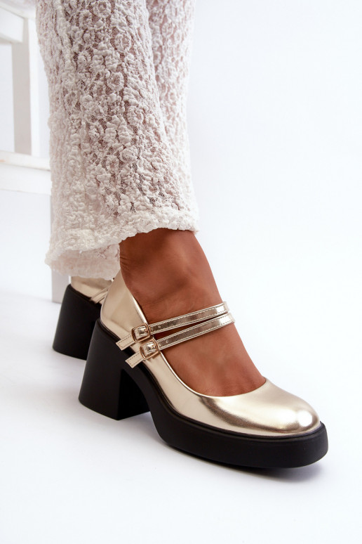 Eko odos bateliai plačiu kulnu aukso... Eko odos bateliai plačiu kulnu aukso...