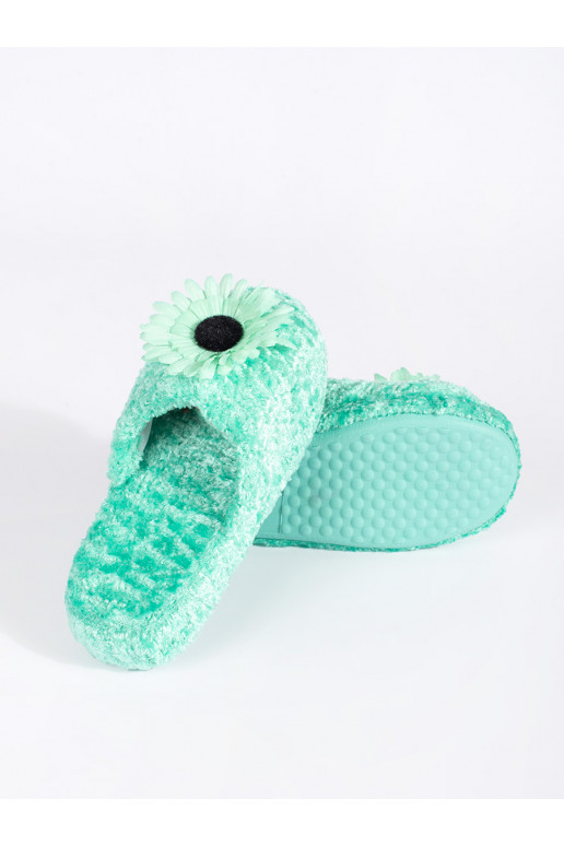 Zelené dětské pantofle s ozdobnou květinou
