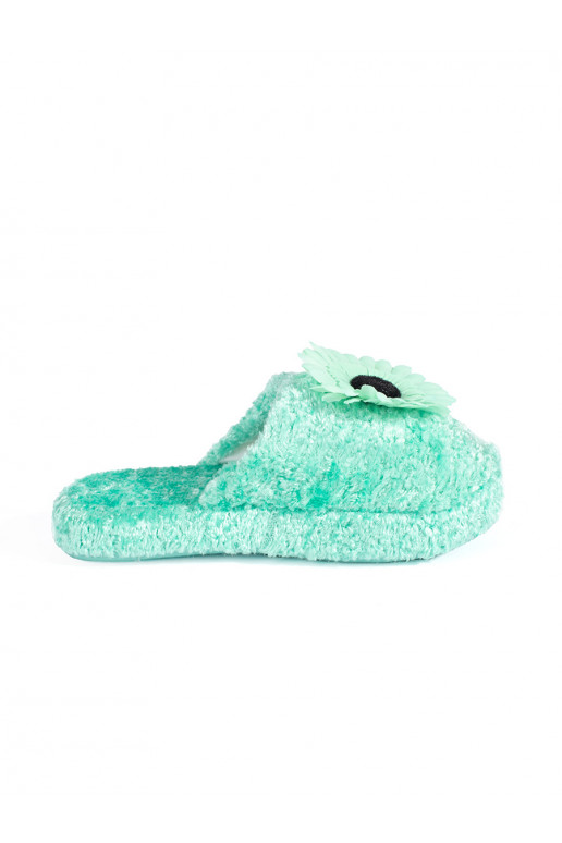 Zelené dětské pantofle s ozdobnou květinou