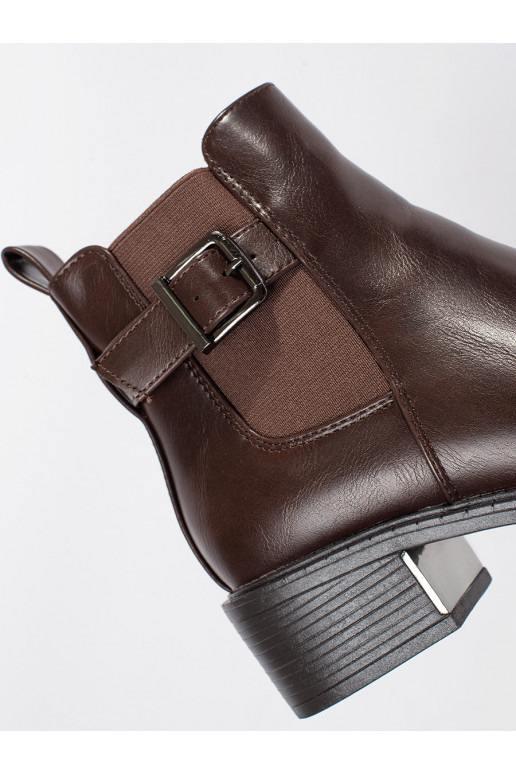 Hnědé dámské kotníkové štibletky se sponou na podpatku