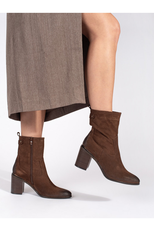 Hnědé kožené dámské kotníkové boty na sloupku Sergio Leone