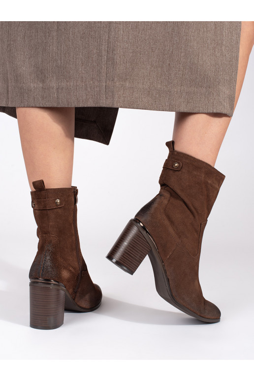 Hnědé kožené dámské kotníkové boty na sloupku Sergio Leone