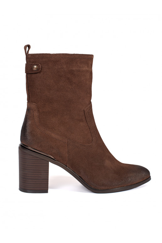 Hnědé kožené dámské kotníkové boty na sloupku Sergio Leone