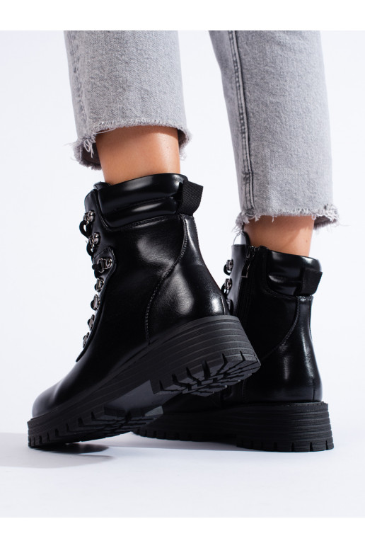 Černé šněrovací dámské kotníkové boty