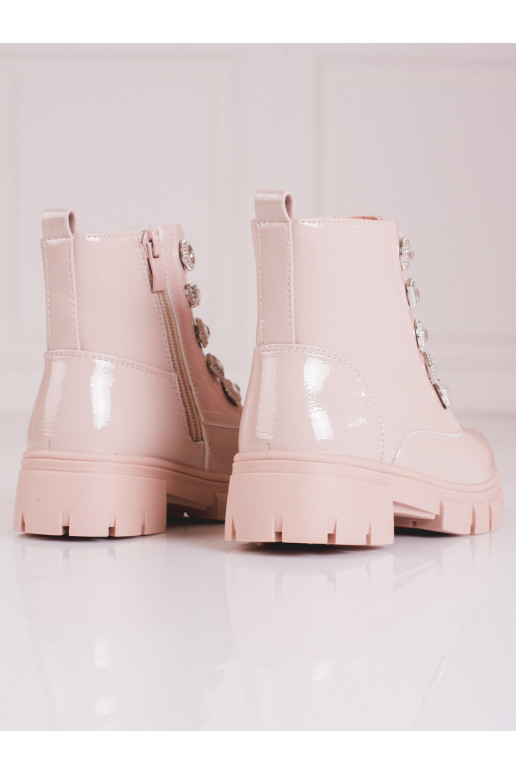 Šněrovací kotníkové boty s růžovými ozdobami dívčí