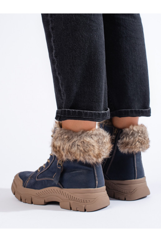 Modré dámské kozačky s kožíškem