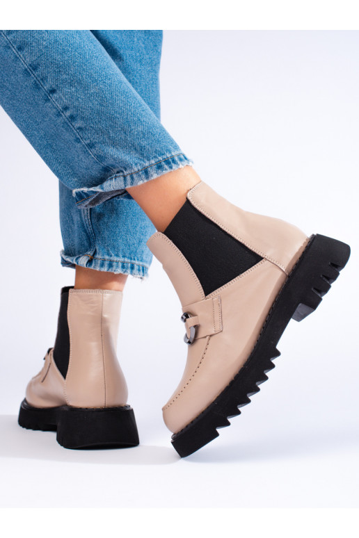 Dámské kožené kozačky na platformě