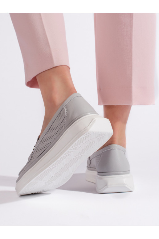 Šedé dírkované dámské mokasíny