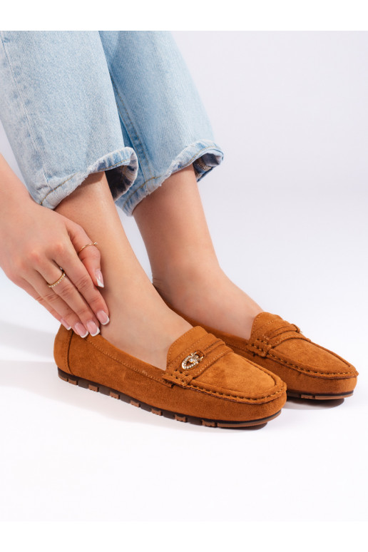 Camelové dámské mokasíny semišové
