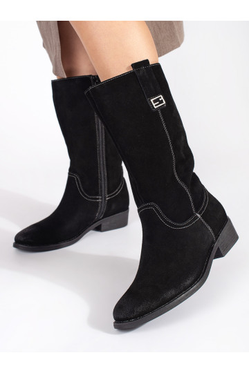 Černé dámské kožené kozačky typu kovbojky na podpatku Sergio Leone