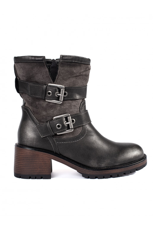 Tmavě hnědé kotníkové boty dámské na podpatku se sponou