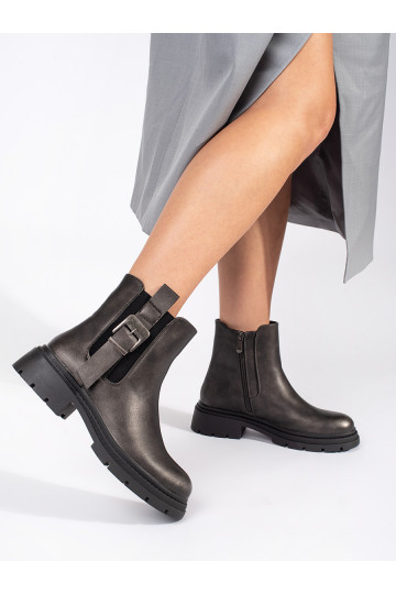Tmavě hnědé kotníkové boty štibletky dámské s přezkou