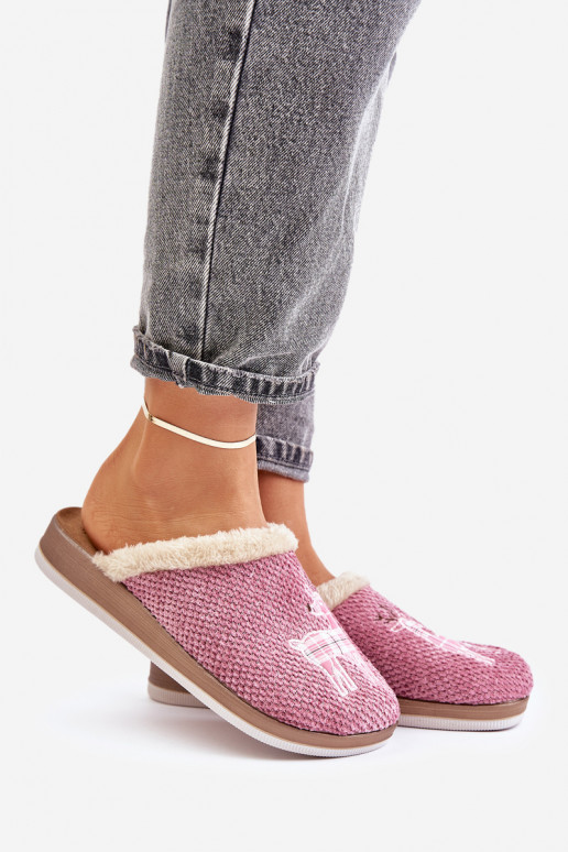 Dámské Pantofle S Jelenem A Kožíškem Inblu CT000034 Růžové Dámské Pantofle S Jelenem A Kožíškem Inblu CT000034 Růžové