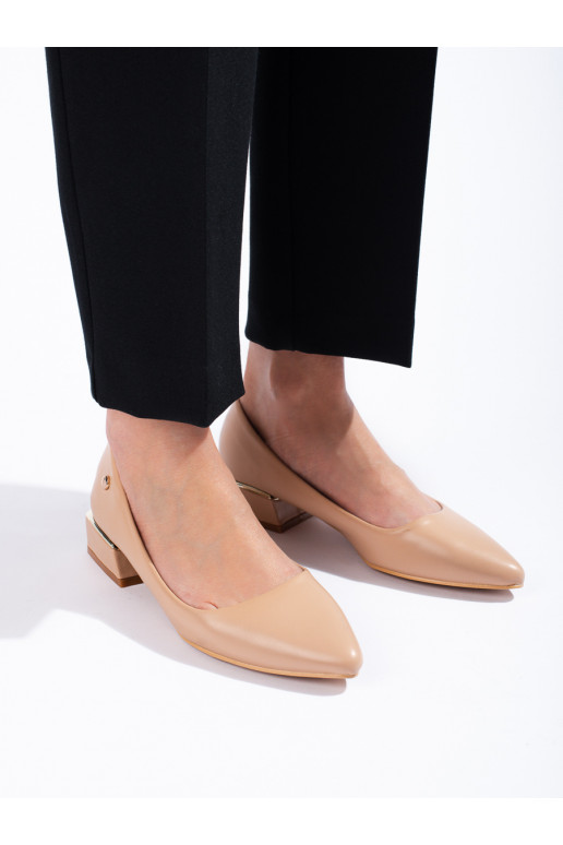 Dámské béžové semišové baleríny na nízkém podpatku Vinceza