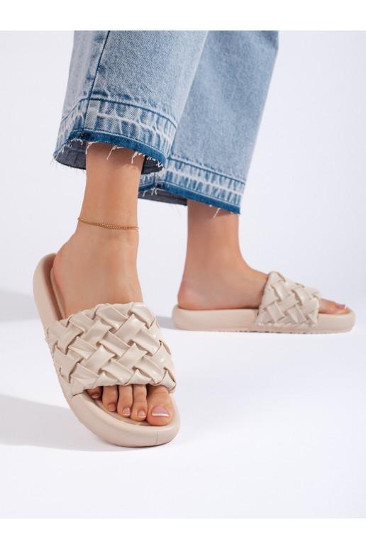 Pletené béžové dámské nazouváky