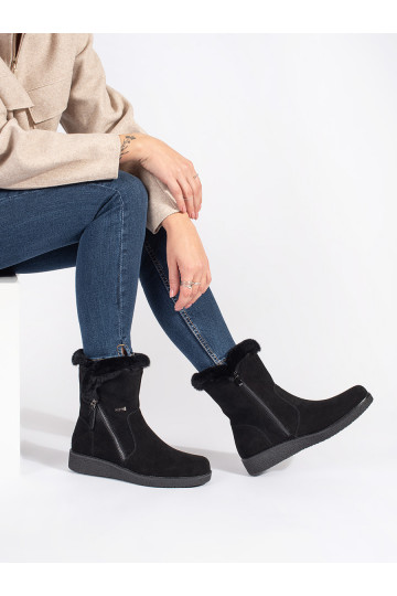 Zateplené kožené černé dámské kotníkové boty s kožešinou Sergio Leone