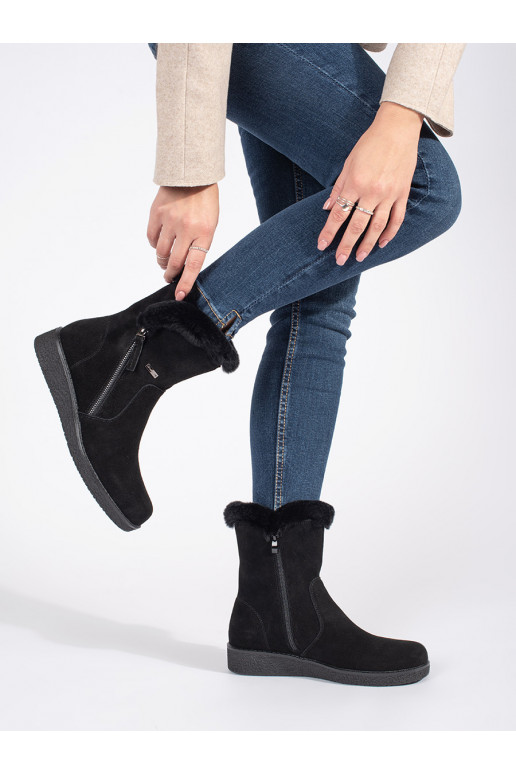 Zateplené kožené černé dámské kotníkové boty s kožešinou Sergio Leone