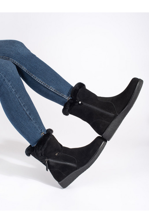 Zateplené kožené černé dámské kotníkové boty s kožešinou Sergio Leone