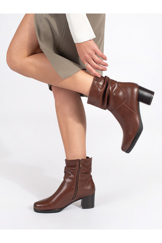 Hnědé kožené dámské kotníkové boty na sloupku s vrásněným svrškem Sergio Leone