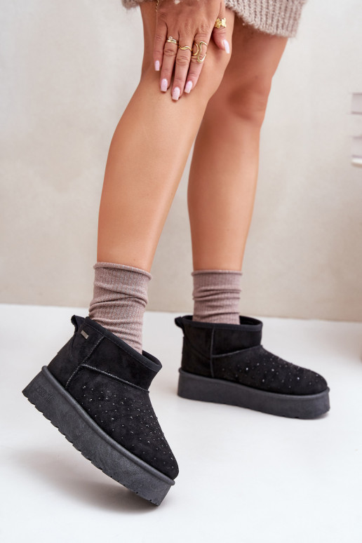 Sněhule se zdobením na platformě Big Star OO274A105 černé Sněhule se zdobením na platformě Big Star OO274A105 černé