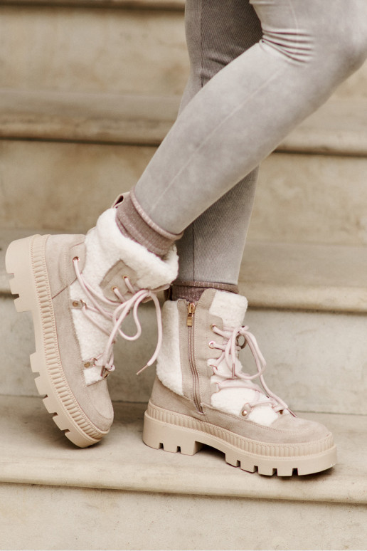 Boty S Kožíškem Typu Beránek Béžové Merilana Boty S Kožíškem Typu Beránek Béžové Merilana