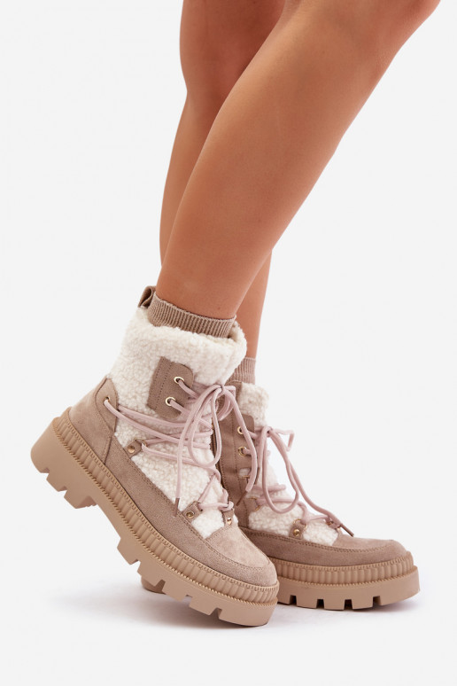 Boty S Kožíškem Typu Beránek Béžové Merilana Boty S Kožíškem Typu Beránek Béžové Merilana