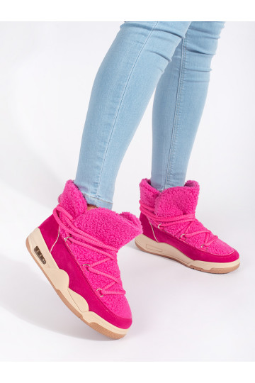Růžové dámské sněhule na hrubé podrážce