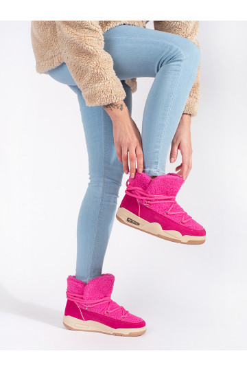 Růžové dámské sněhule na hrubé podrážce 2