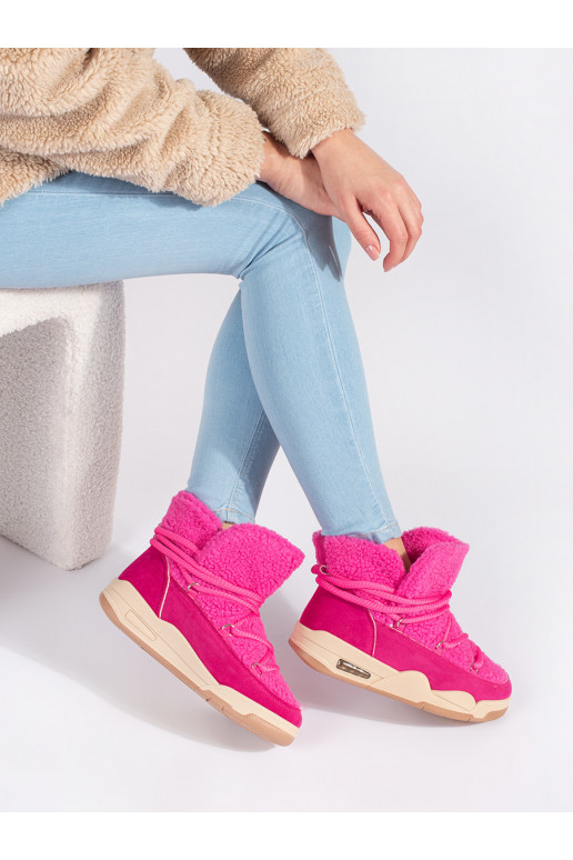Růžové dámské sněhule na hrubé podrážce