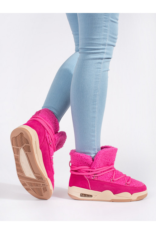 Růžové dámské sněhule na hrubé podrážce