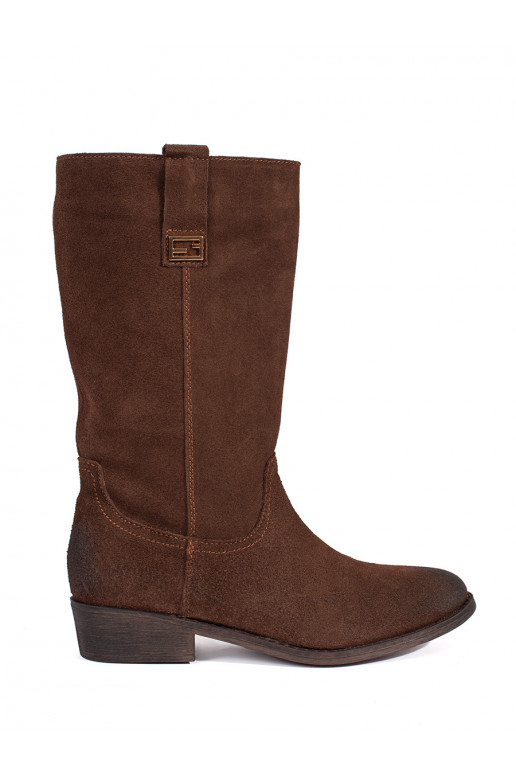 Dámské hnědé kožené kozačky kovbojského typu na podpatku Sergio Leone