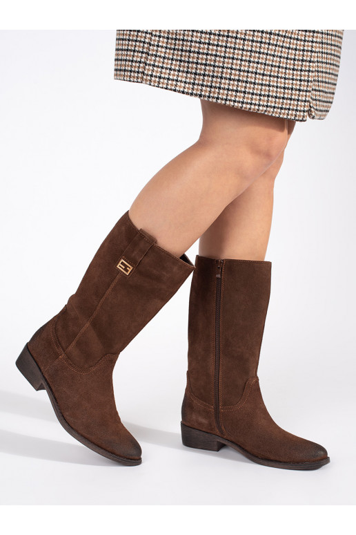 Dámské hnědé kožené kozačky kovbojského typu na podpatku Sergio Leone