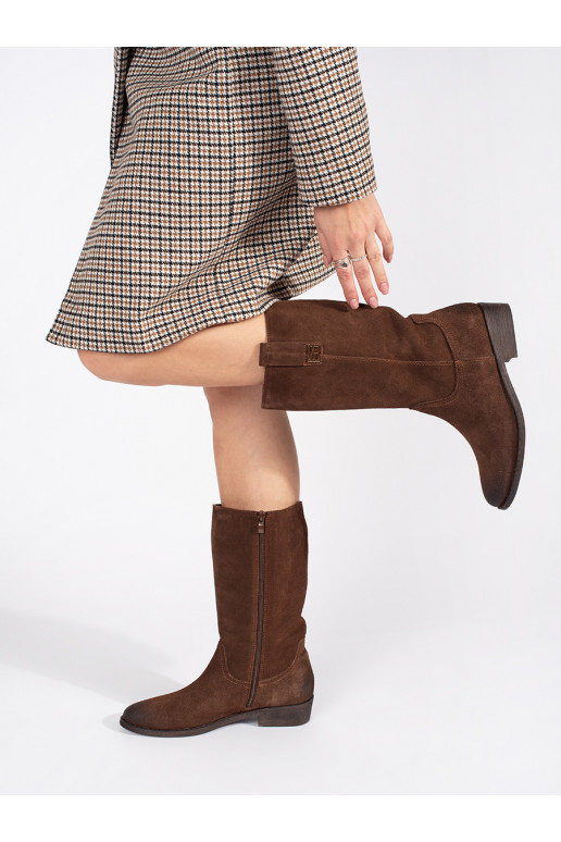 Dámské hnědé kožené kozačky kovbojského typu na podpatku Sergio Leone