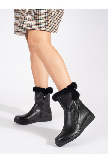 Zateplené kožené černé dámské kotníkové boty s kožešinou Sergio Leone 2