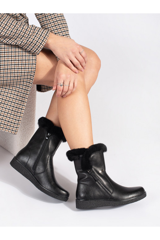 Zateplené kožené černé dámské kotníkové boty s kožešinou Sergio Leone