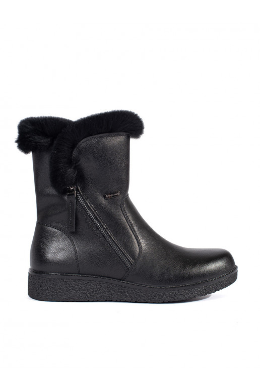 Zateplené kožené černé dámské kotníkové boty s kožešinou Sergio Leone