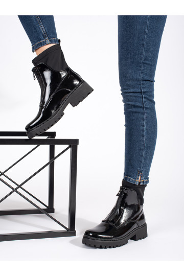 Lakované dámské černé nízké kozačky se zipem 2