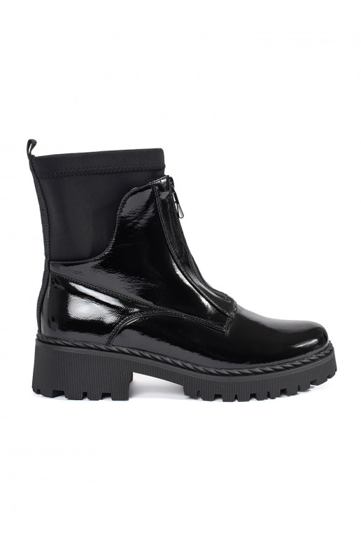 Lakované dámské černé nízké kozačky se zipem