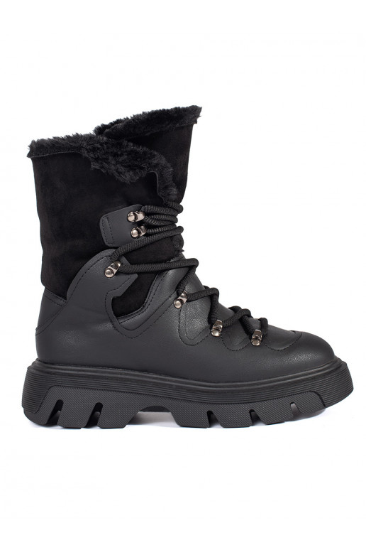 Černé dámské šněrovací sněhule s kožíškem na platformě