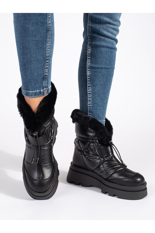 Černé dámské sněhule s černou kožešinou na platformě