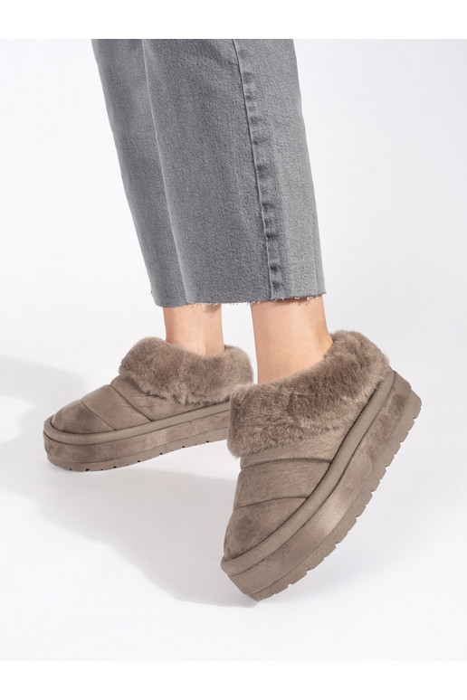 Béžové nízké nazouvací dámské sněhule s kožešinou