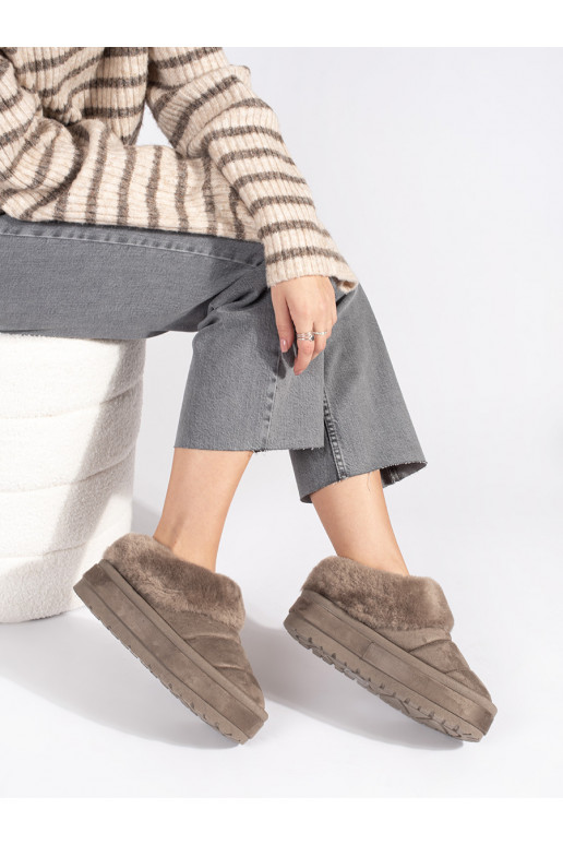 Béžové nízké nazouvací dámské sněhule s kožešinou