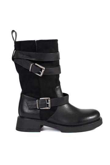 Černé kozačky na nízkém podpatku s přezkami 2